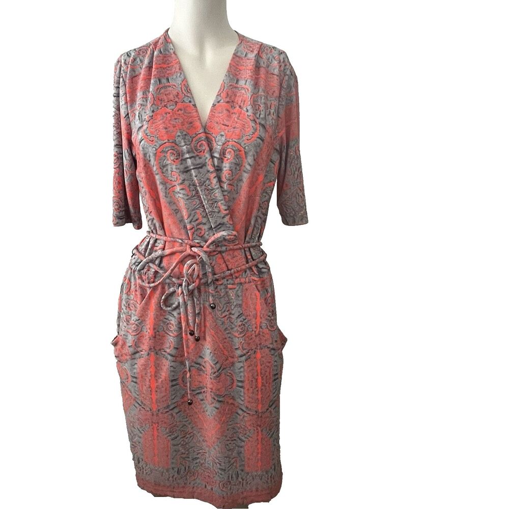 Yoana Baraschi Dress Sz M Pink Paisley Boho Wrap Funky Gypsy Indie Y2K Festival
